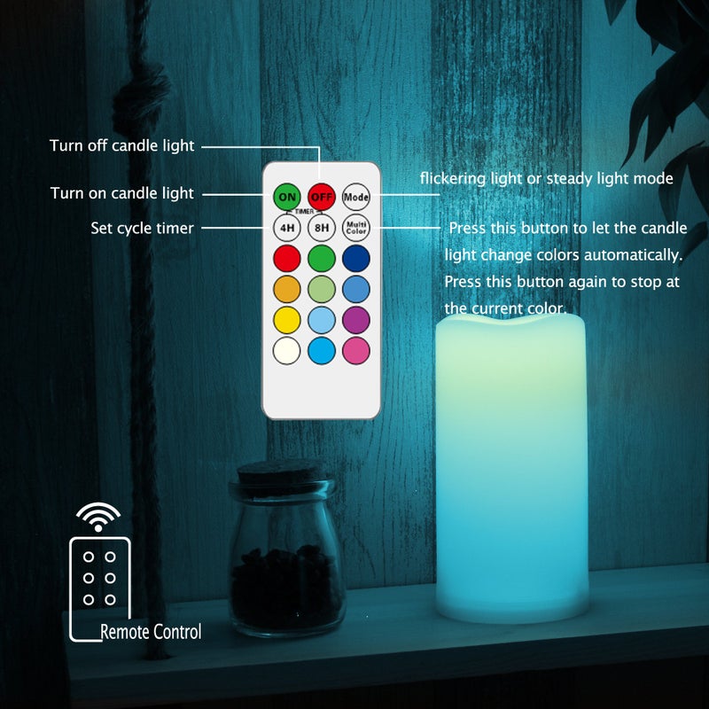 QIDEA Outdoor Waterproof Color Changing Flameless LED Pillar Candles with Remote Battery Operated Plastic Decorative Multi-Color Lights for Halloween Christmas Party Centerpiece Decorations 3"x4" 3pack - Image 3